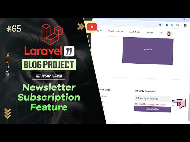 #65. Implement Newsletter Subscription Feature | Laravel 11 Blog Project