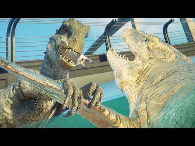 INDOMINUS REX vs MOSASAURUS In The LAGOON!! - Jurassic World Evolution 2