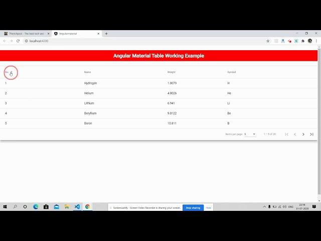 Angular Material Table with sorting pagination working example