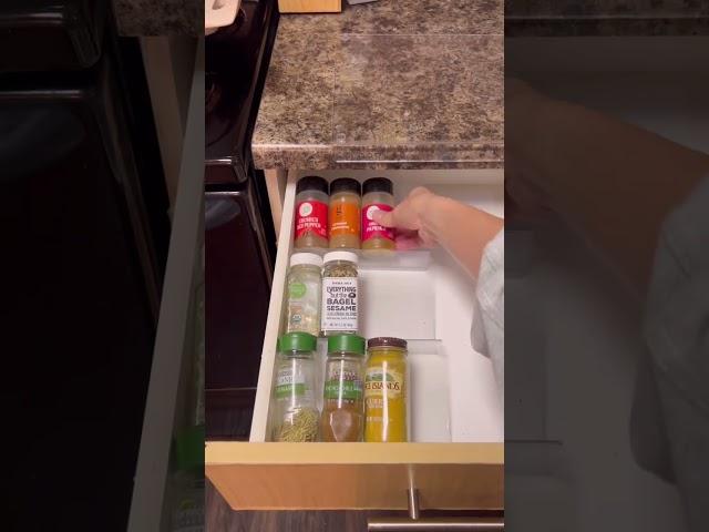 Dollar Tree spice drawer hack using acrylic frames #dollartreefinds #dollartreediy #dollartreehacks