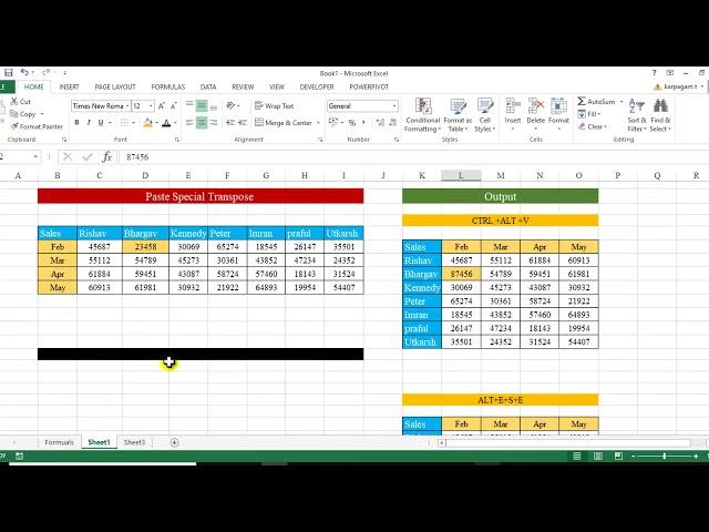 How to transpose the data in 3 different ways