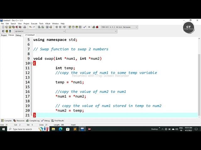 Write C++ program to swap two numbers using pointers #codingtutorial