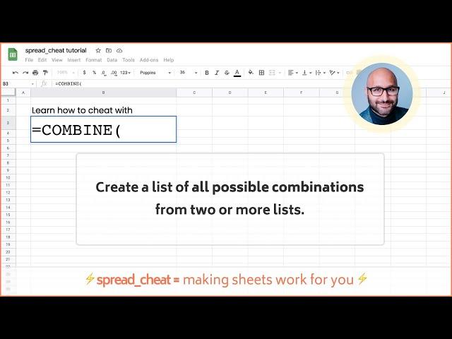 Get all combinations from sets in multiple lists in Google Sheets with COMBINE