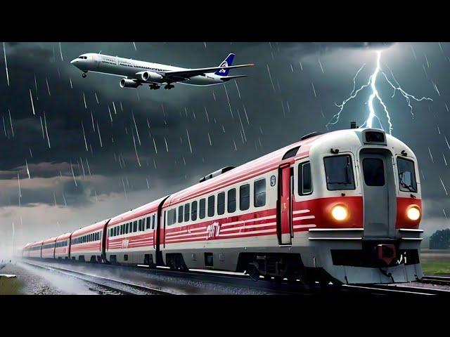 Immediate Tinnitus & Stress Relief: Distant Train sounds & Hammering Rain Black Screen asmr Sleep