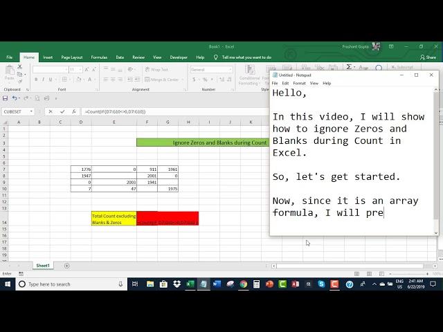 Ignore zeros and blanks during Count in Excel