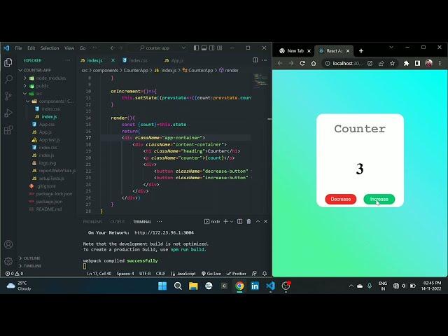 Counter Application using React Js | Class Component & State