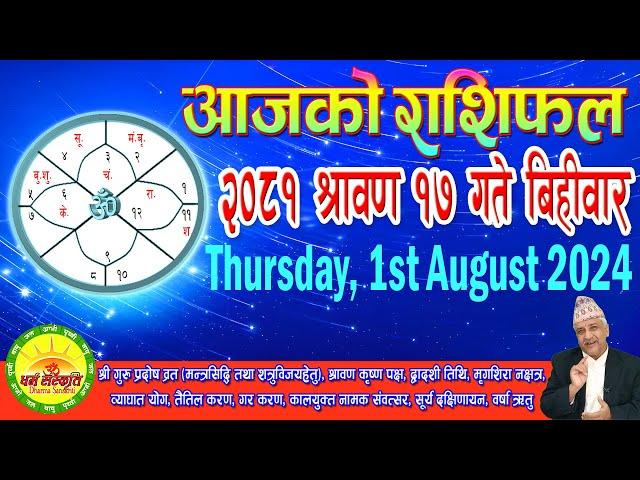 आजको राशिफल | २०८१ श्रावण १७ गते बिहीवार | August 01, 2024 | 2081 Shrawan 17 | Aaja Ko Rashifal