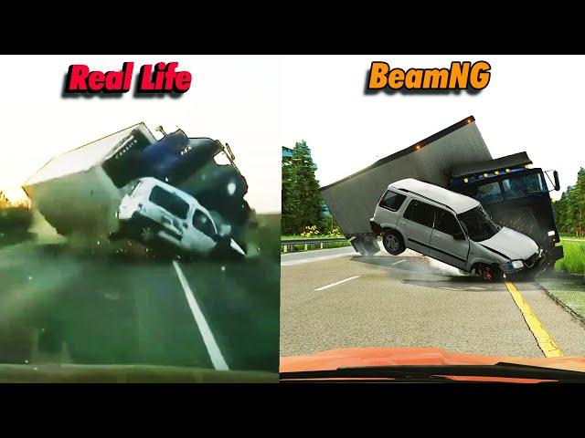 Real Life Crashes vs. BeamNG.Drive | Side-by-Side Comparison #3