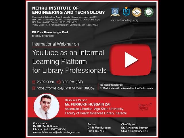 International Webinar on YouTube as an Informal Learning Platform for Library Professionals| Record