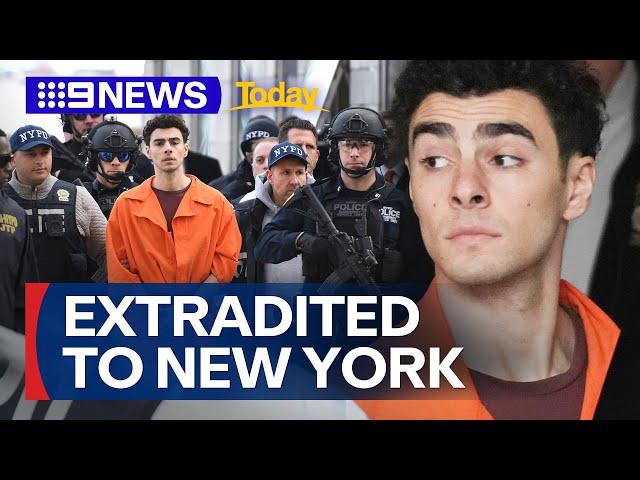 Accused CEO killer Luigi Mangione extradited to New York | 9 News Australia