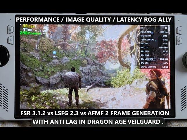 Dragon Age Veilguard FSR 3.1.2 vs LSFG 2.3 vs AFMF 2 Frame Generation with Anti Lag 2 Rog Ally Z1E