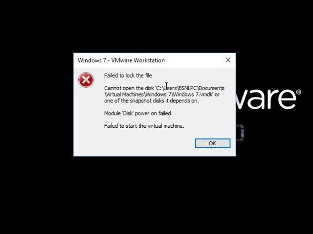 VMWare -  Fix Failed to lock the file Cannot open the disk 'xxxxx.vmdk'