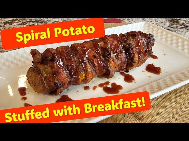 Spiral cut potato with entire breakfast inside! | BBQplus