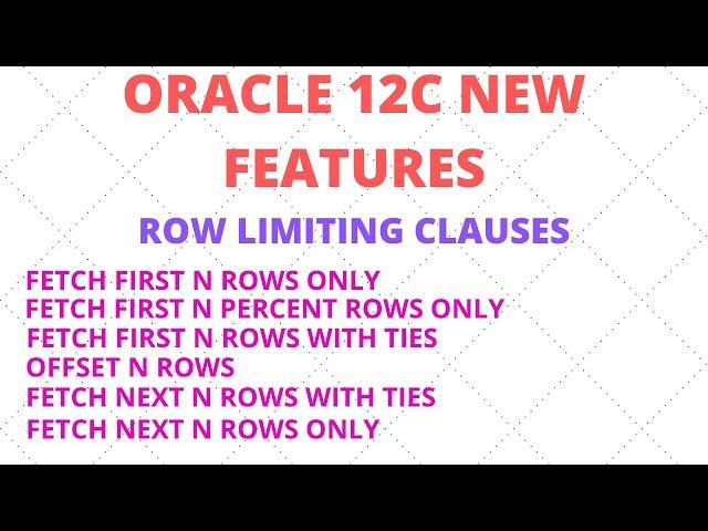 | Row Limiting Clause in Oracle 12C | Oracle New Feature 12C | Fetch First ,Fetch Next , Offset,etc