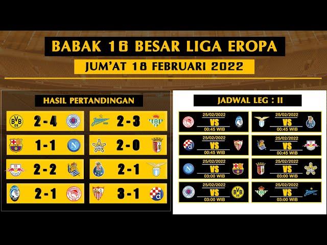 HASIL LENGKAP PERTANDINGAN 16 BESAR LEG PERTAMA LIGA EROPA [|] 18 FEBRUARI 2022