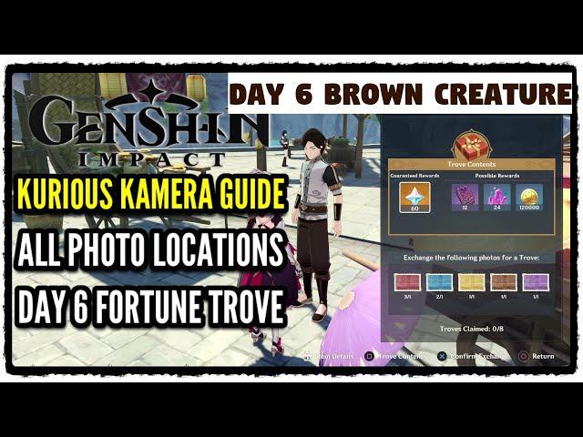 Genshin Impact BROWN CREATURE Kurious Kamera Quest Guide All Photo Locations (DAY 6) Fortune Trove