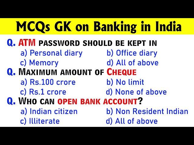 MCQs with answers on Banking in India | Banking Awareness MCQs for Banking exams, IBPS, SBI | GK