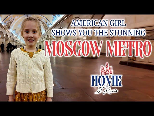 Little American Girl shows Gorgeous Moscow Metro Stations & Papa sings a Song.