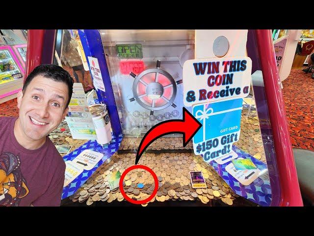 This Coin Pusher has $150 Gift Card inside! Will we win it?!