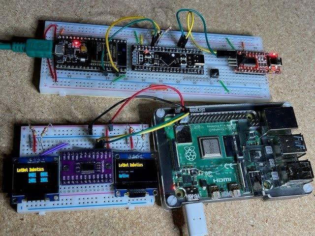 Raspberry PI WiFi A P using I2C multiplexer displaying STM32F4 Black Pill data using ESP32 WiFi