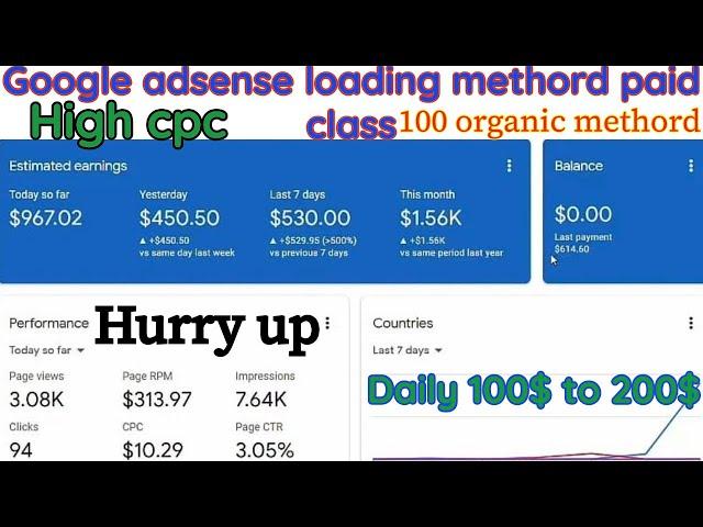 AdSense Loading Method | 100% Safe Method 2024 || one day earning 123$ live proof || Muhammad usman