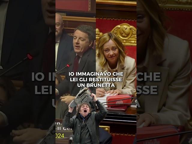 Milei e Meloni. Lui le regala una motosega, lei risponde con un Brunetta. Lui urla Afuera, lei CNEL