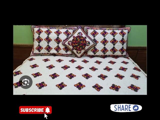 Embroidered bedsheet#aplicworkbedsheet