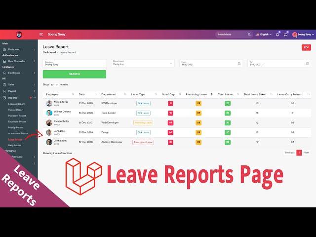 Create page Leave Reports in Laravel 8 HR | System Management