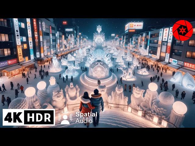 Exploring Japan’s Largest Snow Festival Night Walk // 4K HDR