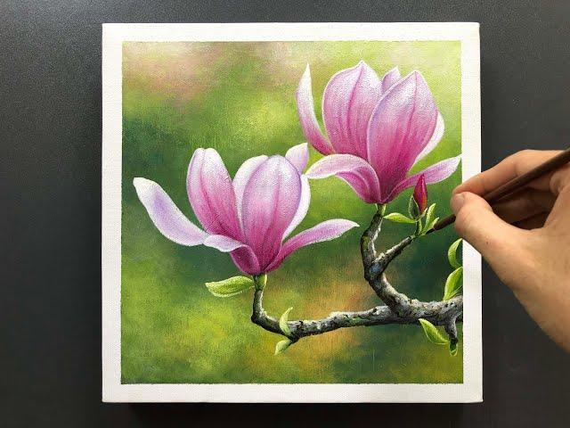 Magnolia Painting / Acrylic painting for Beginners / Colour Art #067