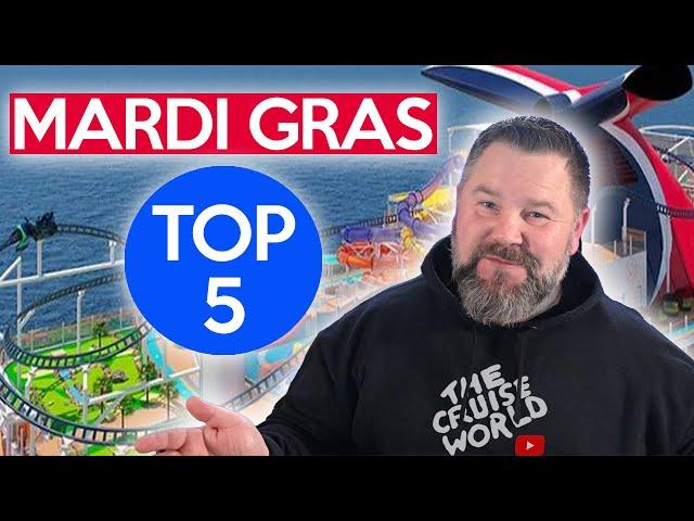 Carnival Mardi Gras TOP 5 Features | Cruise Ship Preview | Bolt Roller Coaster, Waterworks Park