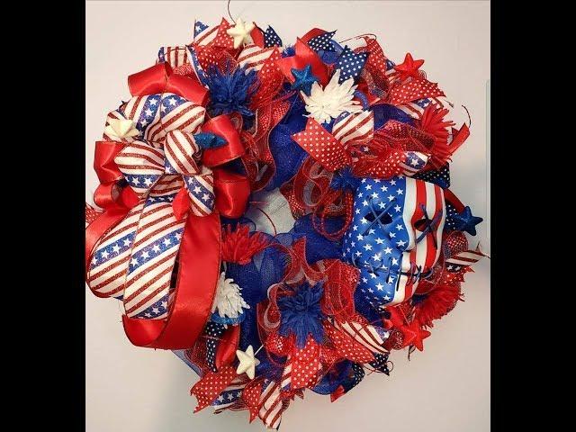 How to make The Purge Patriotic Wreath with Deco Mesh poofs, ruffles, the purge mask