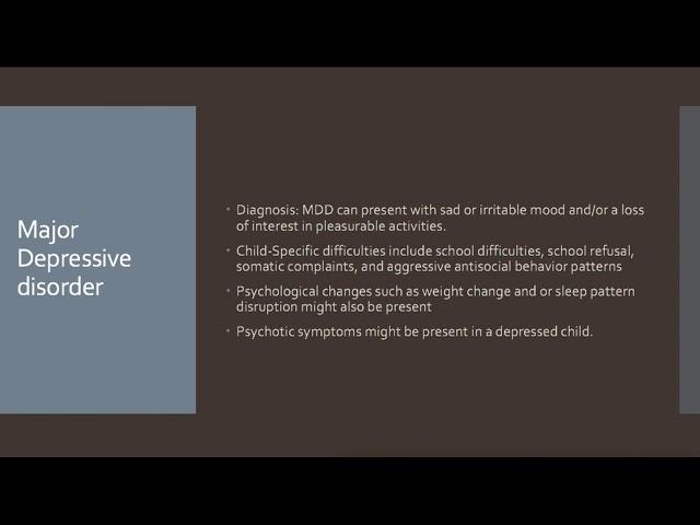 Psychiatric Review: Major depressive disorder (Child/Adolescent)