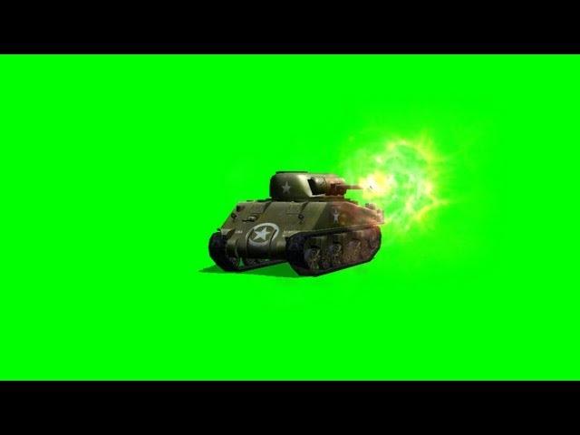 Sherman Tank drives into the picture and shoot 1 - free green screen - free use