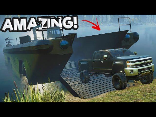 Hauling My Custom Truck in a MASSIVE Boat in Snowrunner Mods!