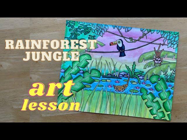 How to draw a Jungle Rainforest | Step by step art lesson | Henri Rousseau