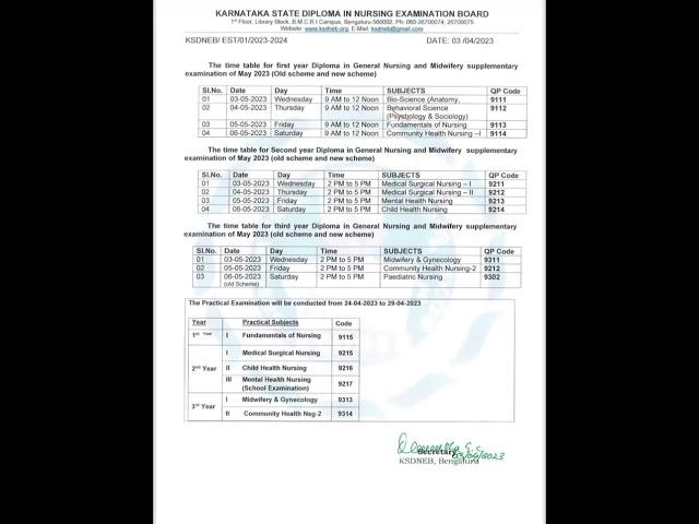 GNM Supplementary Exam Date 2023 GNM 1st, 2nd, 3rd year