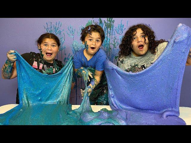 MAKING HAPPY 6TH BIRTHDAY SLIME WITH OUR LITTLE BROTHER JUNIOR - DIY GIANT GALLONS OF BIRTHDAY SLIME