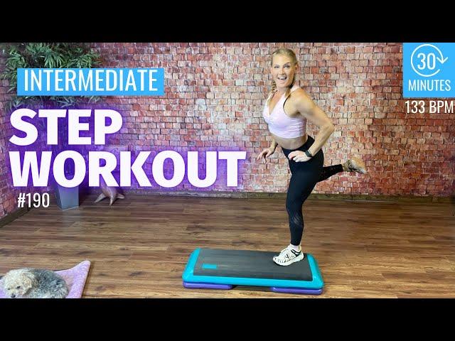 30 Minute Step Workout - Intermediate Step aerobics 133 bpm CDORNERFITNESS #190