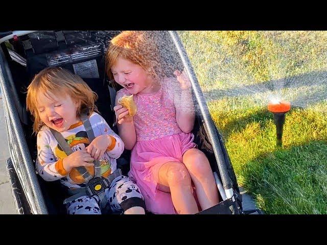 FAMILY WALK in the WATER!!  Adley & Mom waiting for their new surprise, our morning cereal routine!