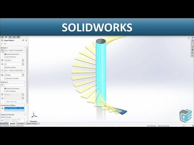 SOLIDWORKS - Linear Component Pattern With Rotation