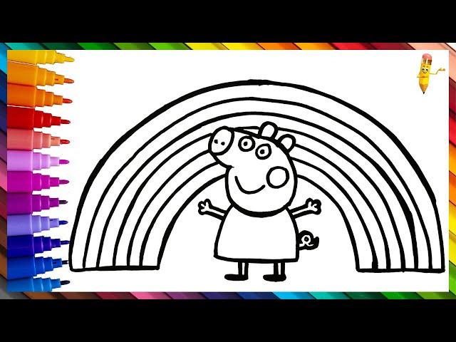 Drawing And Coloring Peppa Pig With A Rainbow  Drawings For Kids