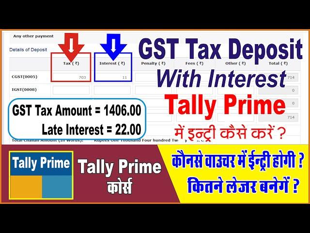 GST Tax Deposit with Interest Late Fee | GST Tax Challan Entry in Tally Prime | GST with Interest