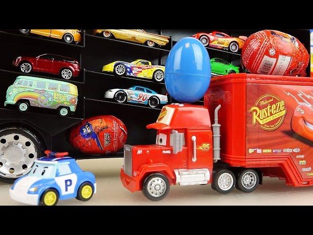 Cars Carrier and truck surprise eggs and Robocar poli car toys