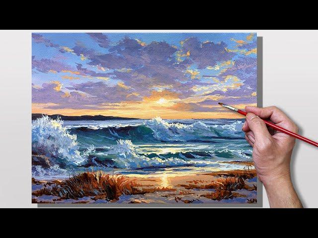 Acrylic Painting Seashore Sunset