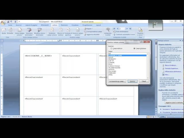 Tutorial Microsoft Excel - Stampa Unione con word 2007 con una base di dati excel