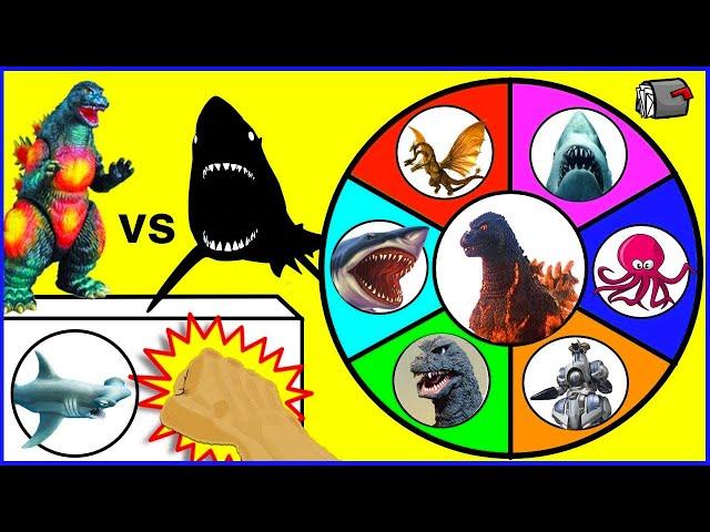 GODZILLA vs SHARKS  Spinning Wheel Slime Game w/ Collectible Godzilla Figures