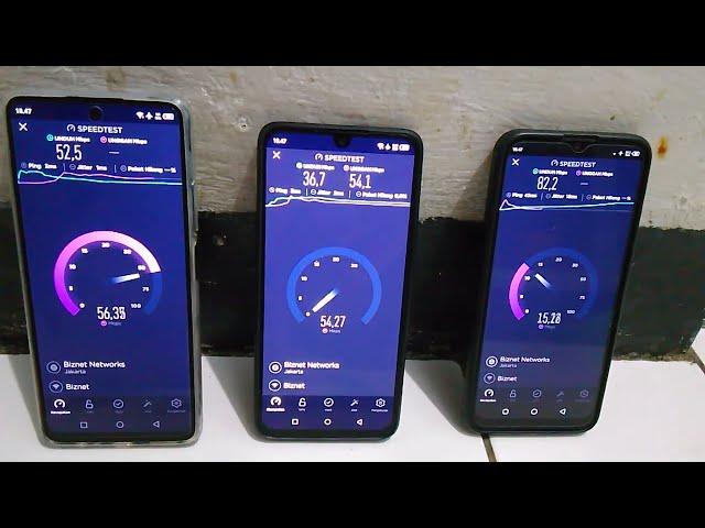 Speedtest Biznet Paket 1C 100 Mbps Secara Barengan di HP Infinix