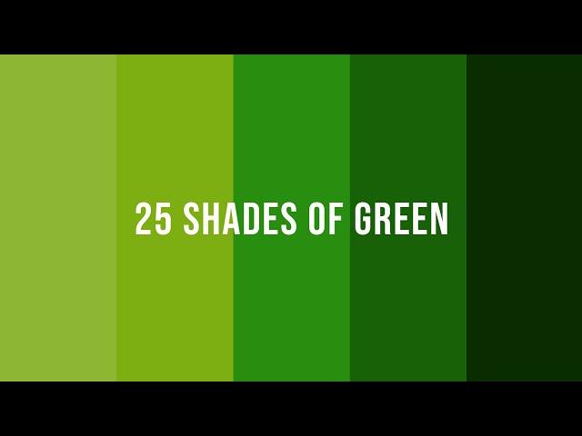 25 different shades of green colour and their names.