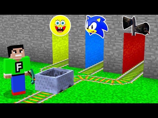 Minecraft PE : DO NOT CHOOSE THE WRONG MINECART! (Sonic, Siren Head & Spongebob)